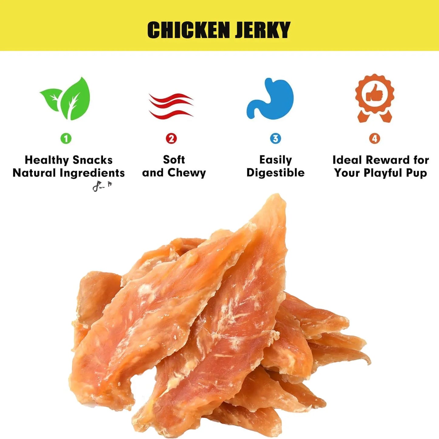 Dog Treats chicken Jerky 1lb，Pet Snacks - Natural High Protein Meat Dried Strips - Best Chews for Training Small & Large Dogs -