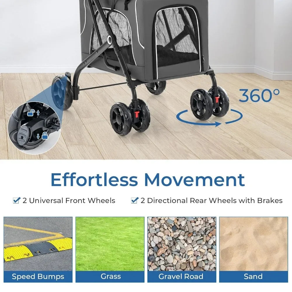 Double Dog Stroller, Removable Carrycot, Safety Belt, 4 Lockable Wheels, Pet Travel Carrycot Stroller, Foldable Cat Stroller