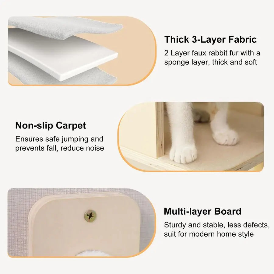 Cat Wall Hammock with Two Steps Set, Modern Cat Climbing Shelves Furniture, Kitty Bed with Thickened Fabric for Sleep, Climb and