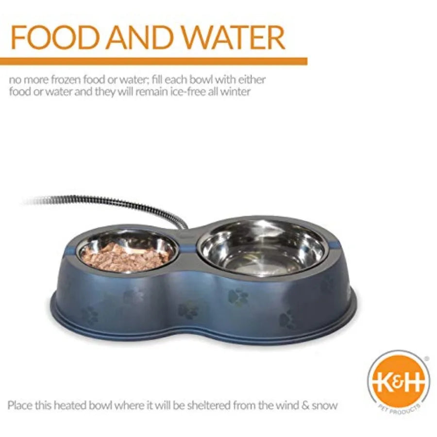 Outdoor Heated Cat Food Water Bowls for Outside Pets Thermo-Kitty Cafe Feral Cat Feeding Station No Frozen Water or Food Washab