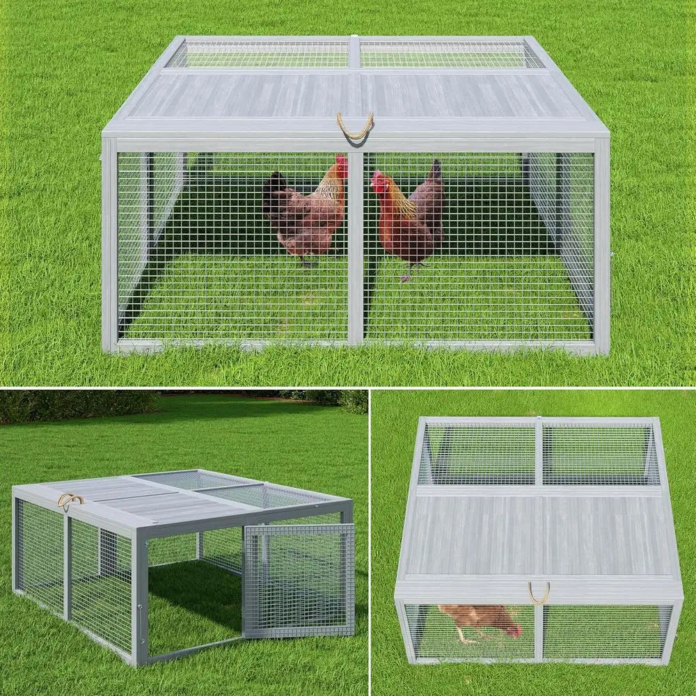Chicken Coop Run Rabbit Hutch, Portable Wooden Cage for Small Animals, Poultry Pet Cage, Outdoor, Indoor, No Assembly, Grey
