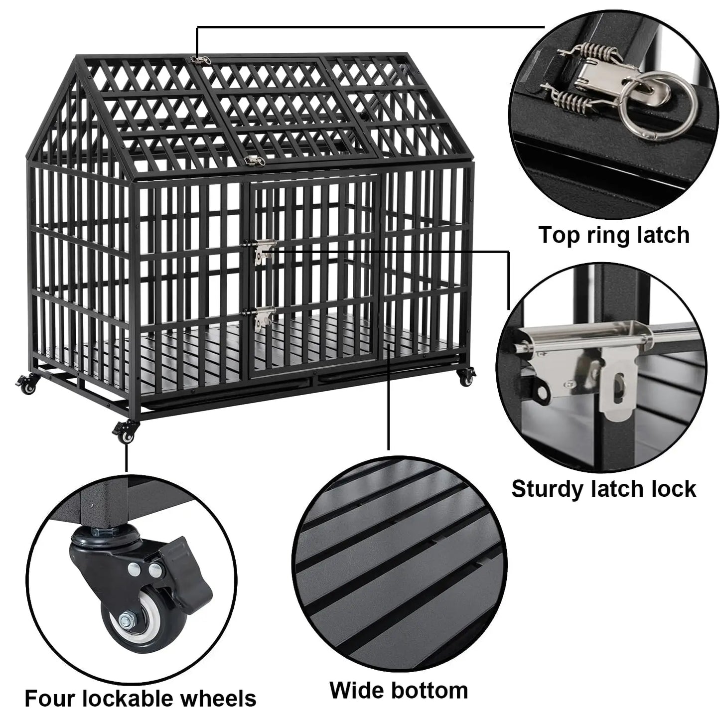 Heavy Duty Dog Crate for Large, Medium & Small Dogs, Indestructible Escape-Proof Dog Cage & Slide-Out Tray, Sturdy Metal Dog Ken