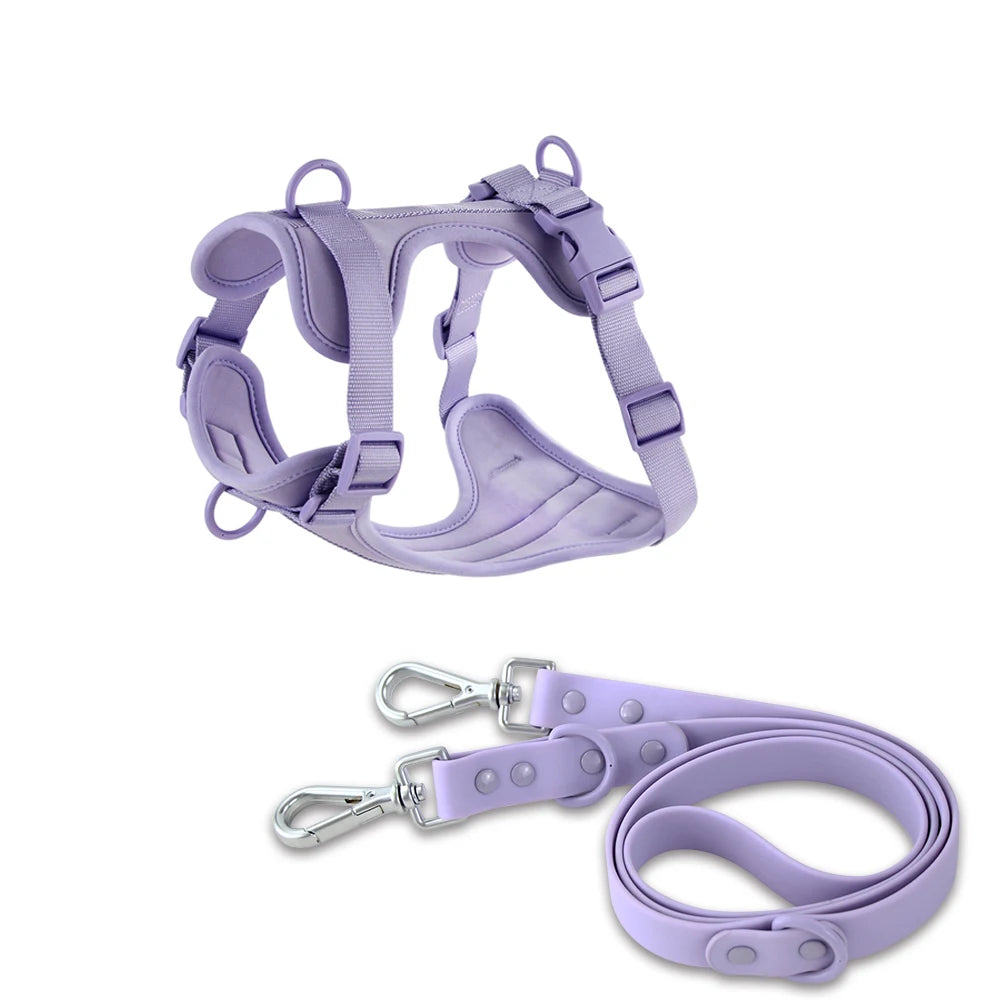 Double Dog Leash PVC Comfortable and breathable Dog Harness and leash set Adjustable Chest Strap Collars-f- Harnesses & Leashes