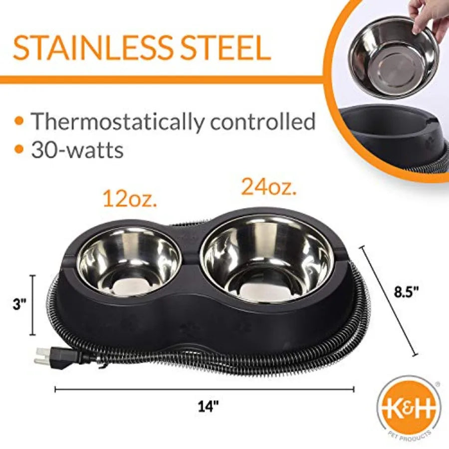 Outdoor Heated Cat Food Water Bowls for Outside Pets Thermo-Kitty Cafe Feral Cat Feeding Station No Frozen Water or Food Washab
