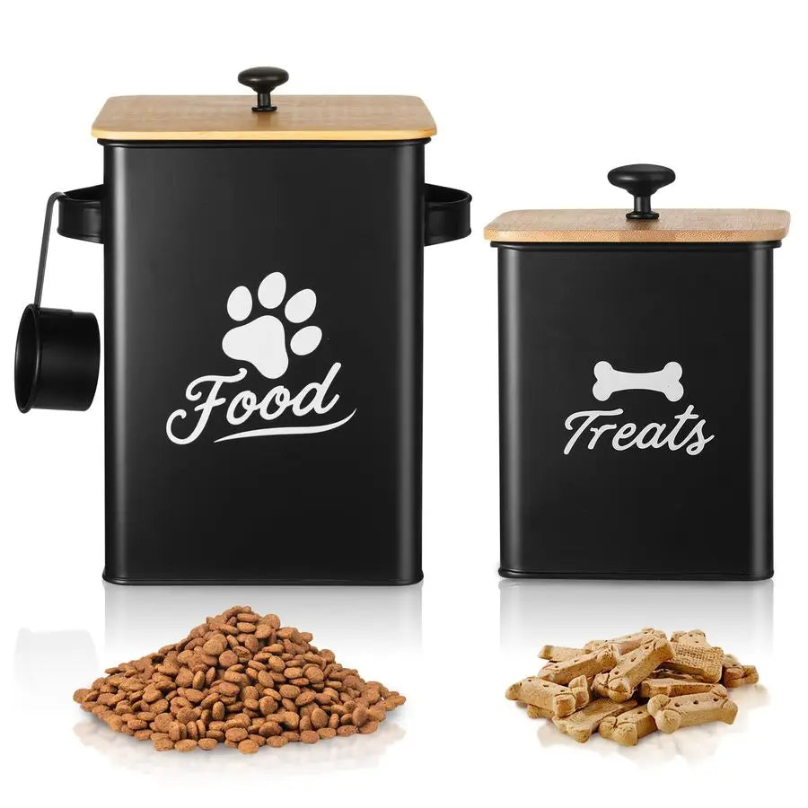 Treat Container Set of 2, Dog Food Storage Containers with Airtight Lids, Metal dog treat jars for Kitchen Countertop, Pet Cooki