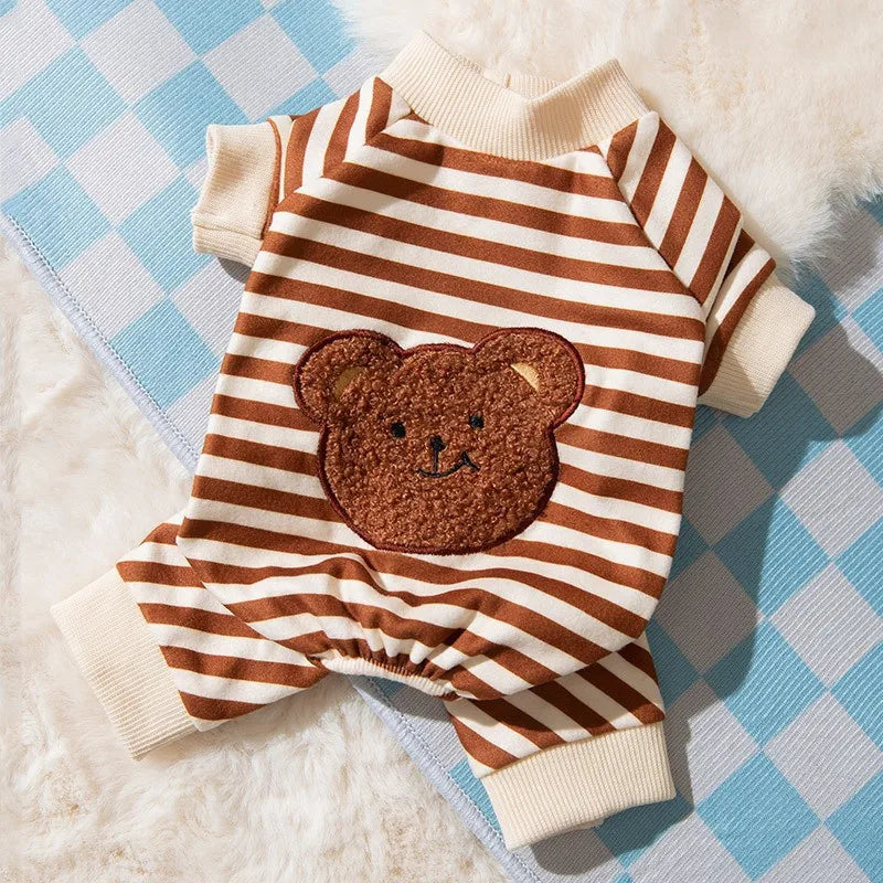 Pet Dog Clothes Striped Smile Print Jumpsuits Chihuahua Sweet Pajamas Puppy Cat Warm Pajamas Autumn Pet Costume Poodle Maltes