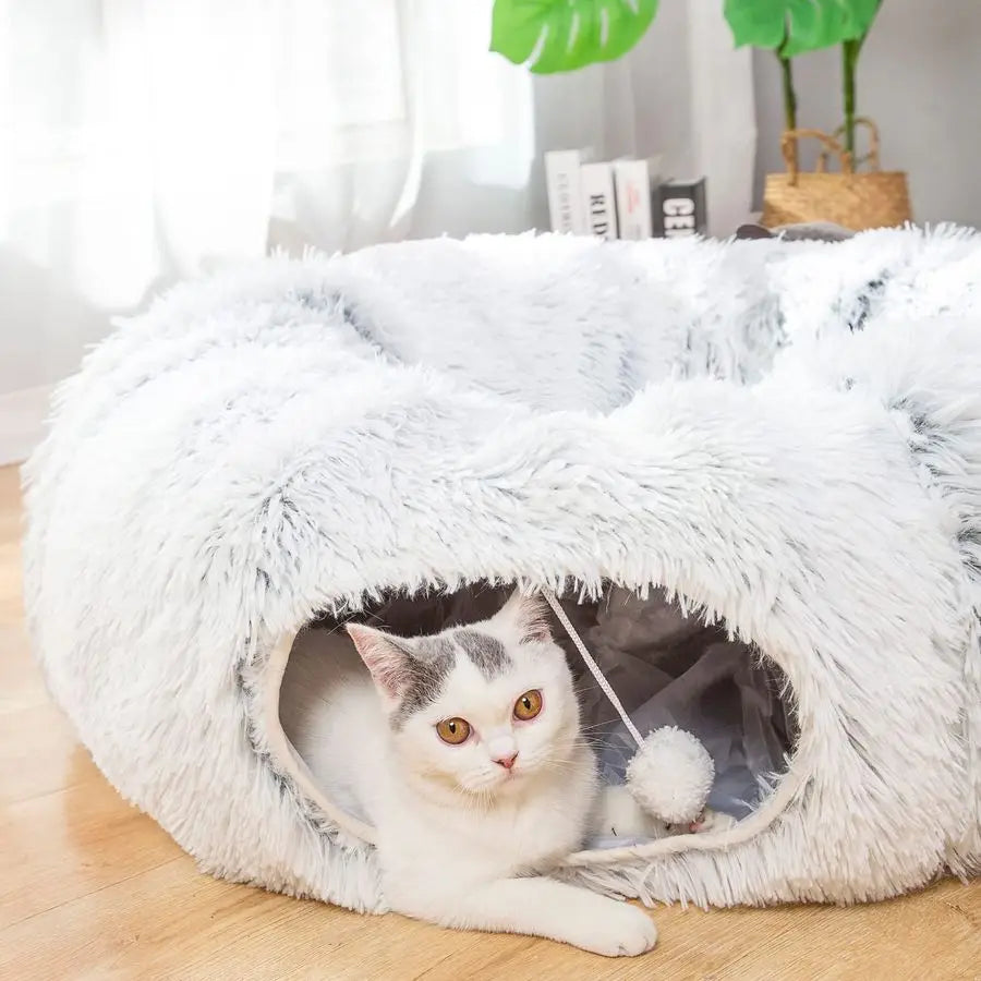 Warm Fluffy Plush Cat Dog Tunnel Bed Under Christmas Tree Big Tube Playground Toys 3 FT Diameter Longer Crinkle Collapsible 3 Wa
