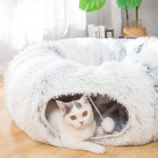 Warm Fluffy Plush Cat Dog Tunnel Bed Under Christmas Tree Big Tube Playground Toys 3 FT Diameter Longer Crinkle Collapsible 3 Wa