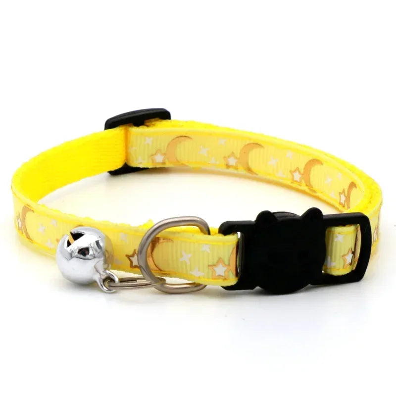 Cat Collar With Bell Cartoon Star Moon Dog Puppy Cat Kitten Collar Adjustable Safety Bell Ring Necklace Cat Jewelry For cats