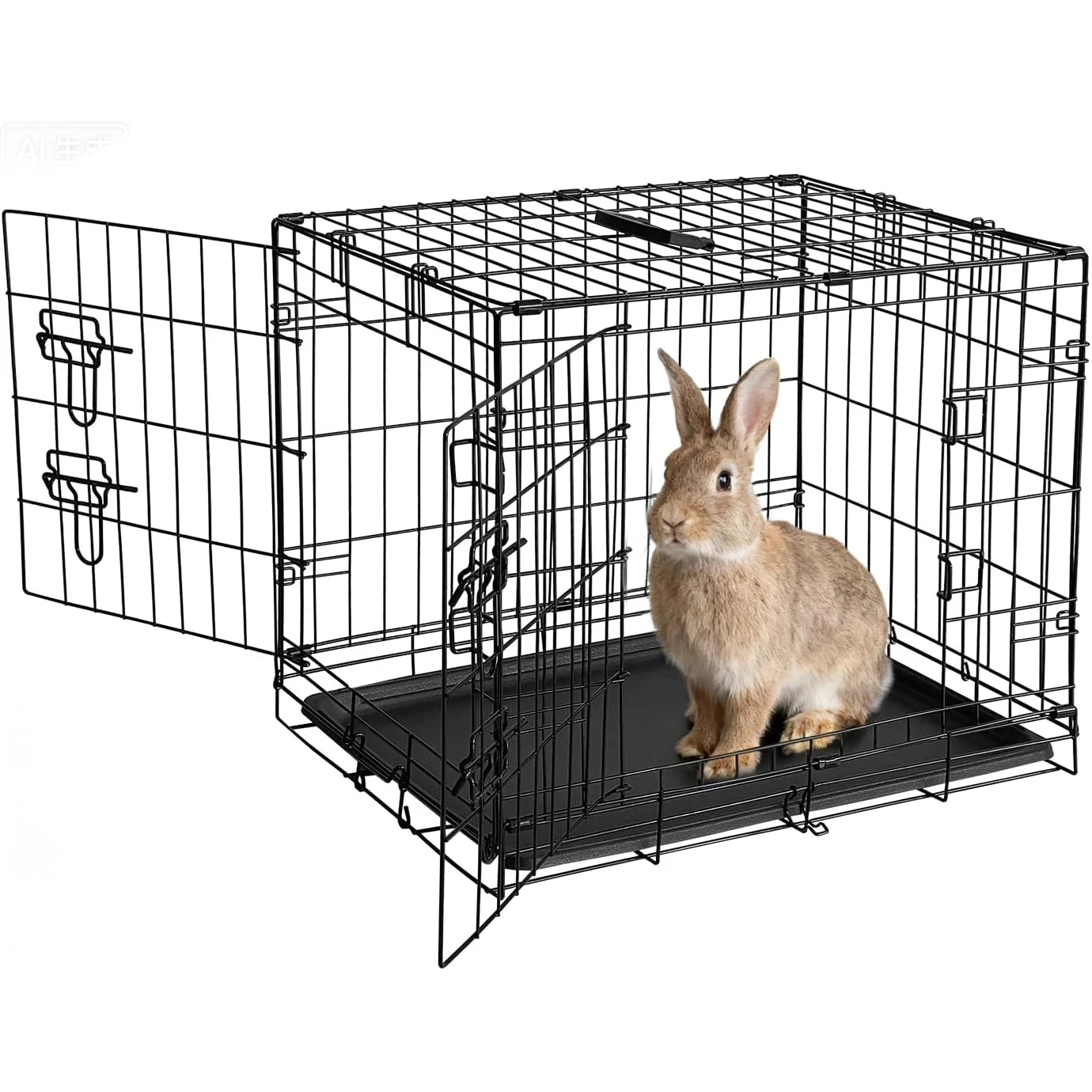 24/48 Inch Rabbit Cage Portable Folding Small Crate Rabbit Carriers with Slide Out Tray & 2 Door for Bunny Ferret Chinchilla Rat