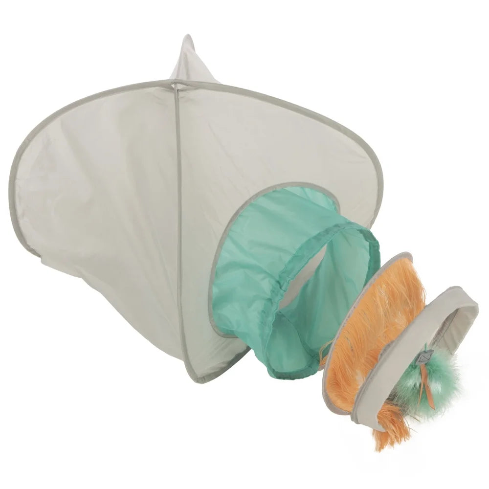 Fringe Cat Hideout with Tunnel Crinkle Toy Private Resting Space Catnap Playtime Indoor Cats Fun Interactive Play Tunnel