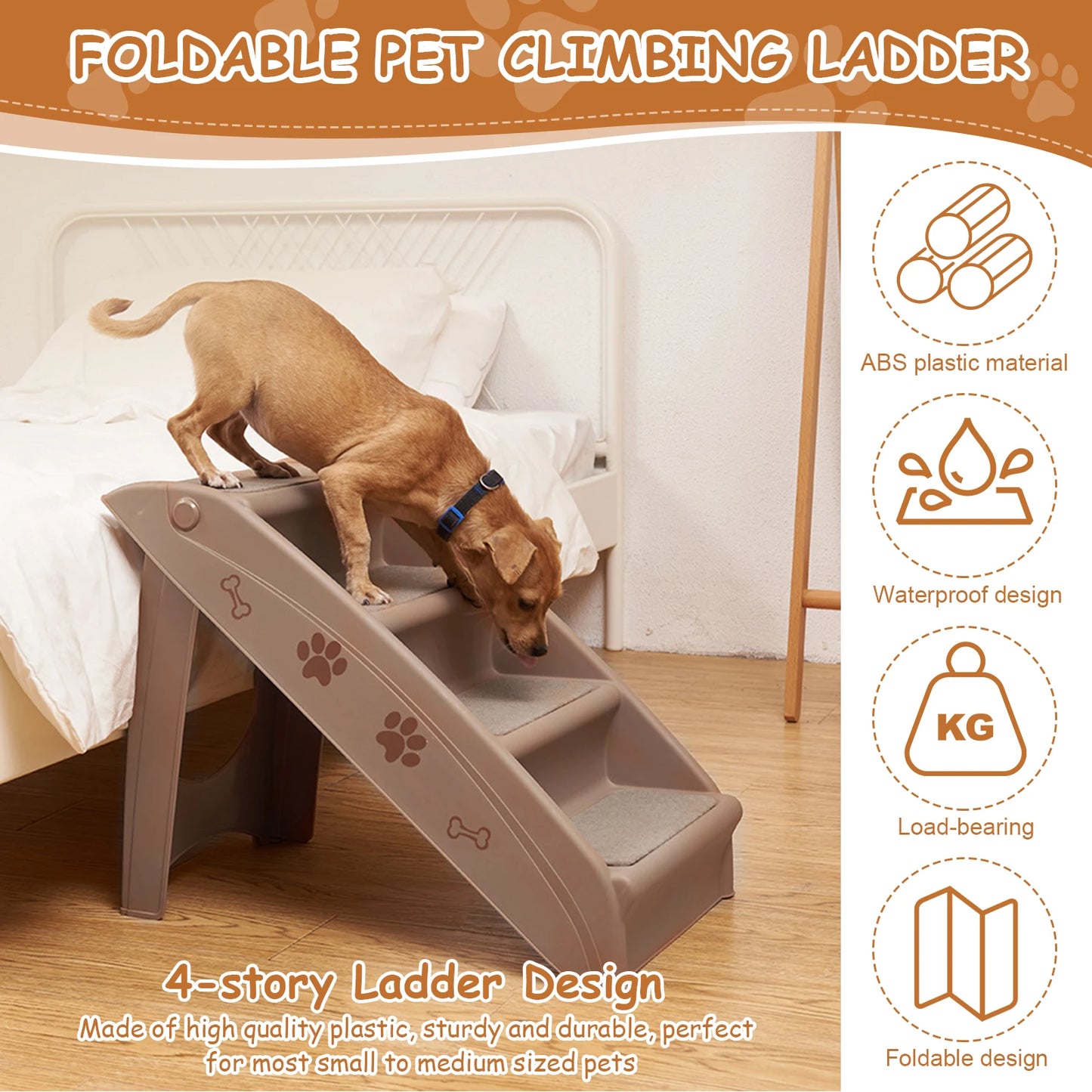 4-Step Pet Dog Stairs Foldable Cat and Dog Steps Non-Slip Indoor Pet Steps Dog Stairs Ramp Sofa Ladder for Small Pet Dogs Cats