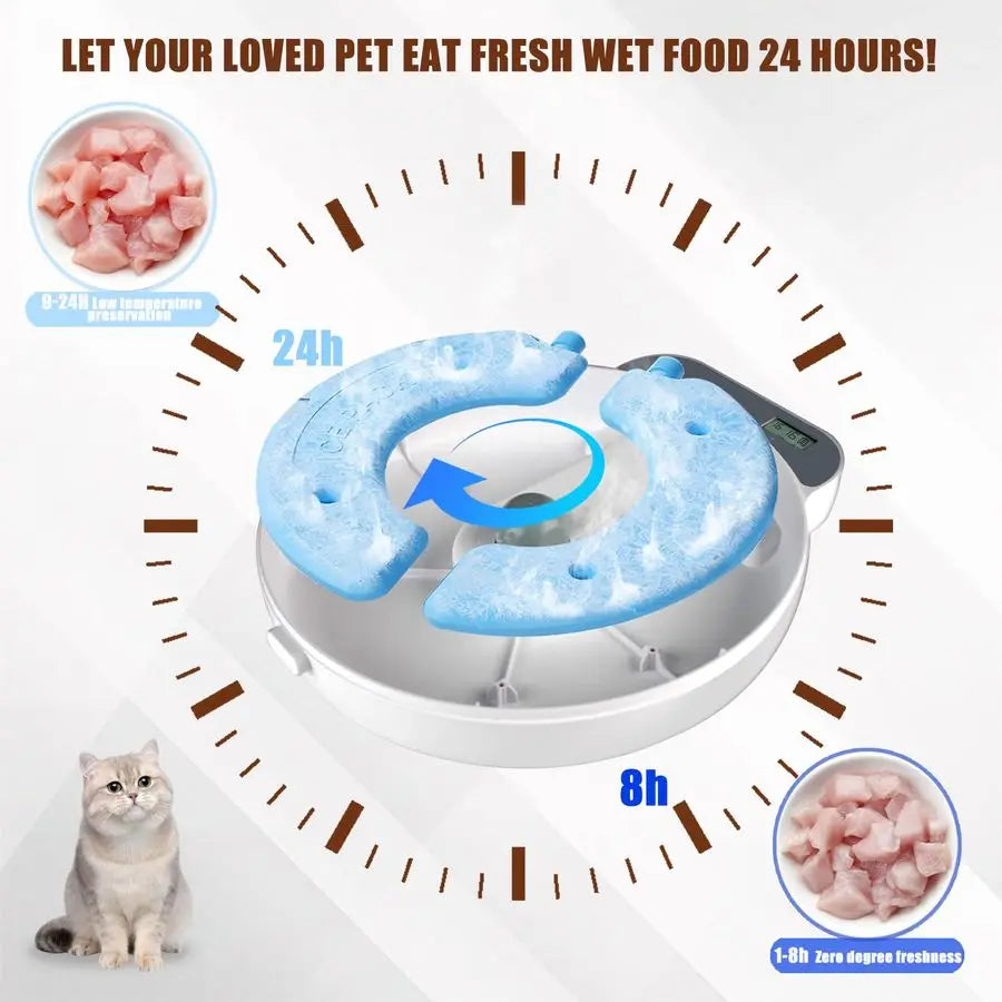 Cat Feeder Wet Food, 4 Meal Cordless Automatic Pet Feeder, Pet Fresh Food Refrigerated Container with 2 Ice Packs, Wet Foods Aut