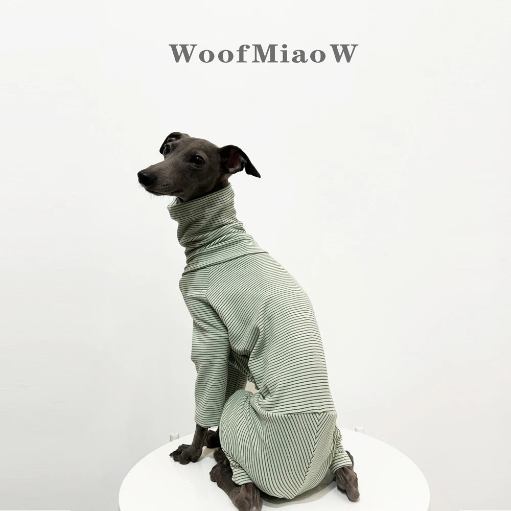 Italian Greyhound warm Clothes Fashion Striped Velvet Soft and Comfortable Dog Green stripe Hoodie Home Clothes