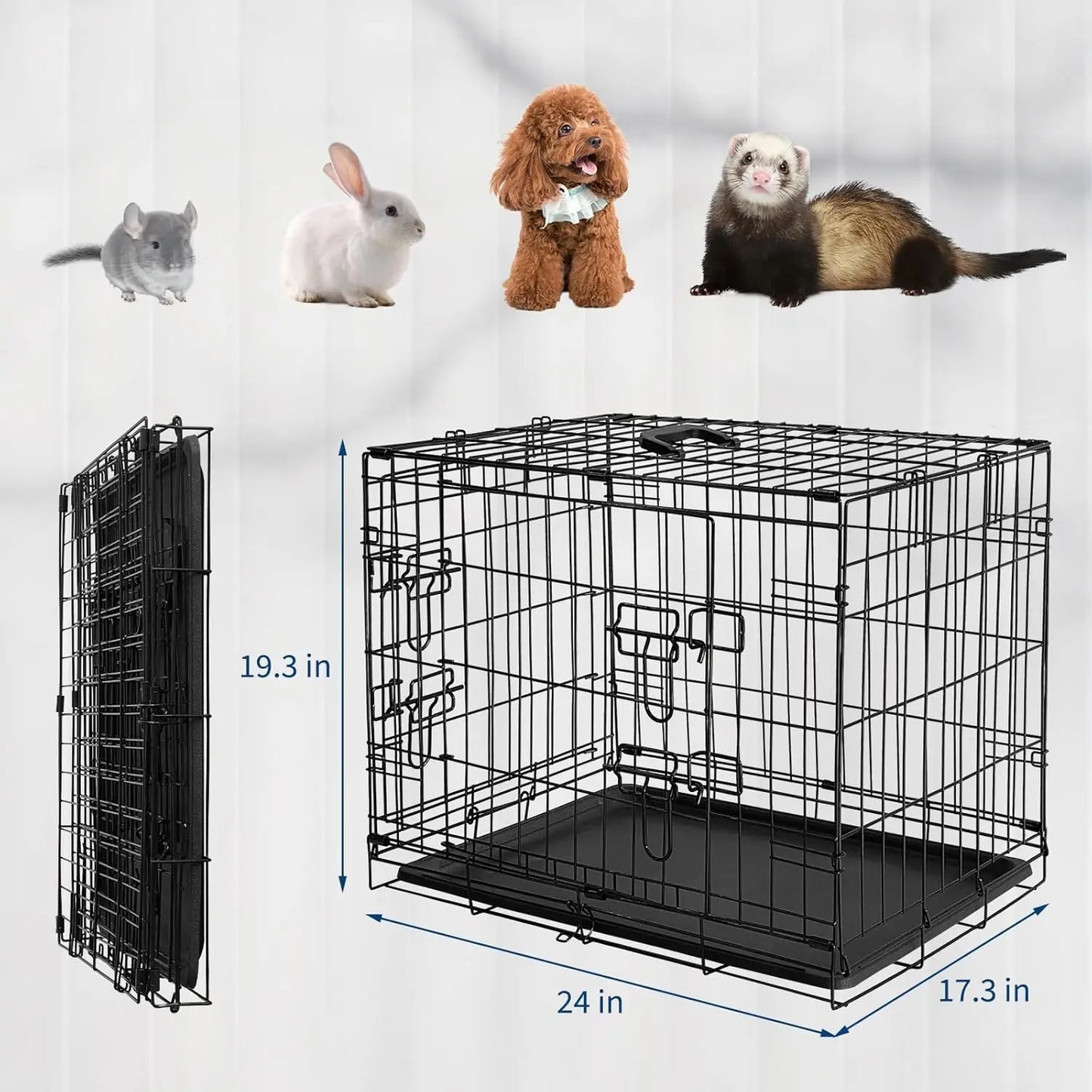 24/48 Inch Rabbit Cage Portable Folding Small Crate Rabbit Carriers with Slide Out Tray & 2 Door for Bunny Ferret Chinchilla Rat