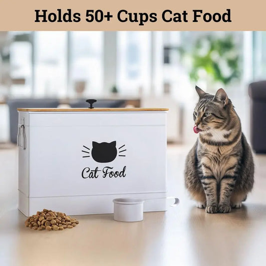 Food Storage Container with Scoop 15 lb 50 Cup Capacity Metal Cat Food Container with Airtight Bamboo Lid amp Metal Scoop Airtig