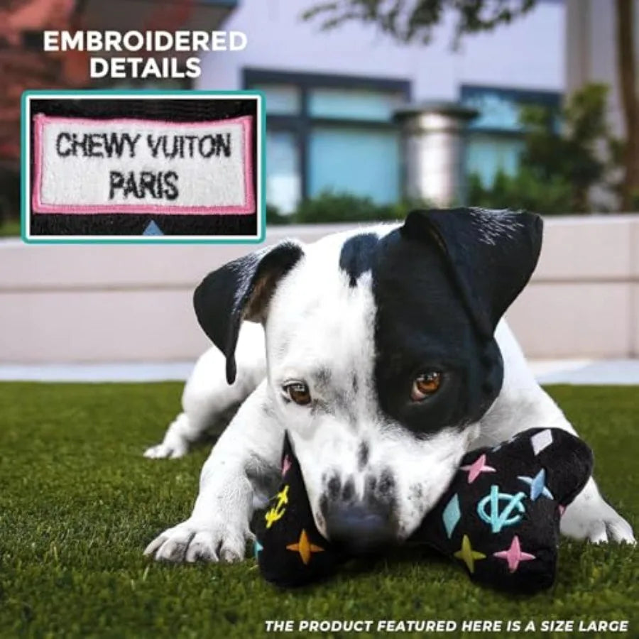 Medium Chewy Vuiton Bones Plush Dog Toys for Small Medium and Large Dogs 4-Pack Durable Stuffed Designer-Inspired Pet Toys with