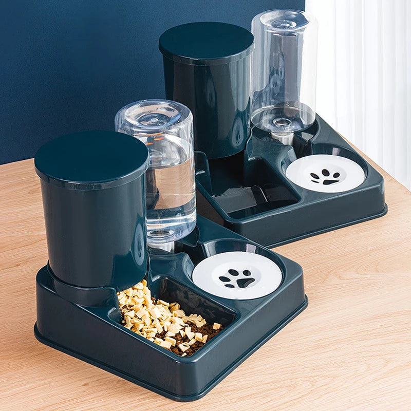 Automatic Dog Cat Feeder and Water Dispenser Set Gravity Dog with Pet Food Bowl Capacity Self Feeding Station 2 in 1 Tilted