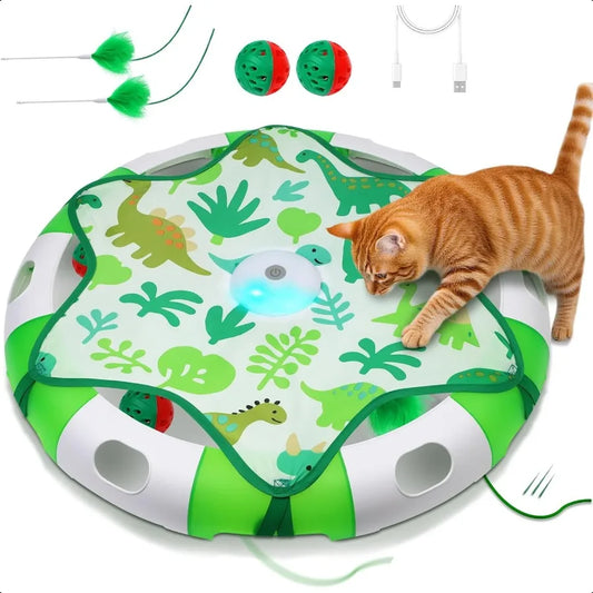Cat Toys for Indoor Cats Interactive Automatic Hide and Seek Toy Moving Concealed Feathers Wand Teaser Bird Chirping Squeaky To